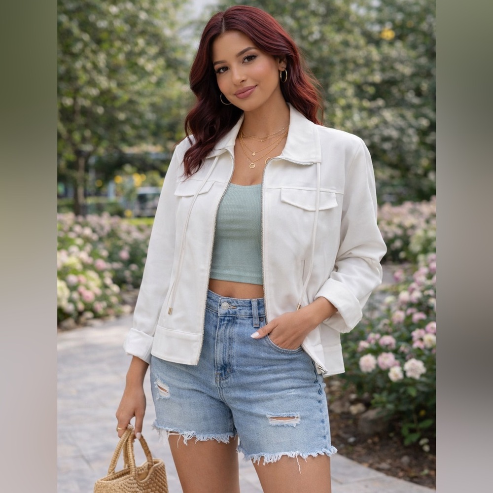 Nine West Women’s White Zip-Up Utility Jacket